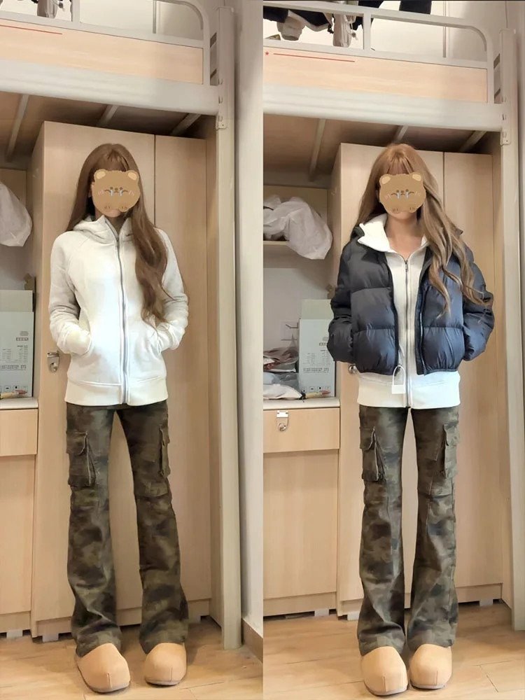 

American Style Retro Camouflage Work Pants Women Loose Straight Leg Jeans Spring New plus Size Slimming Bell Bottoms