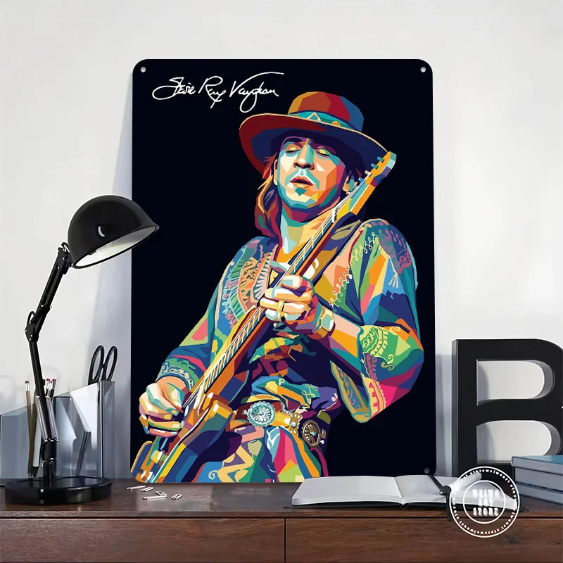 Stevie Ray Vaughan Pop Art Portrait 3D Texture Metal Poster Customized Wall Art Tin Sign Gift for Mancave Office Decor Room Home
