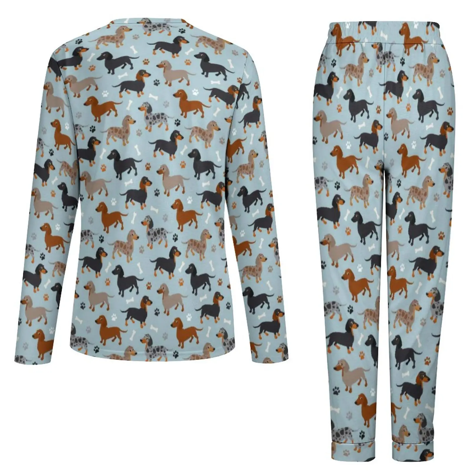 Dog Print Pajamas Female Dachshund Paws and Bones Soft Home Suit 2 Pieces Night Oversize Pajama Sets