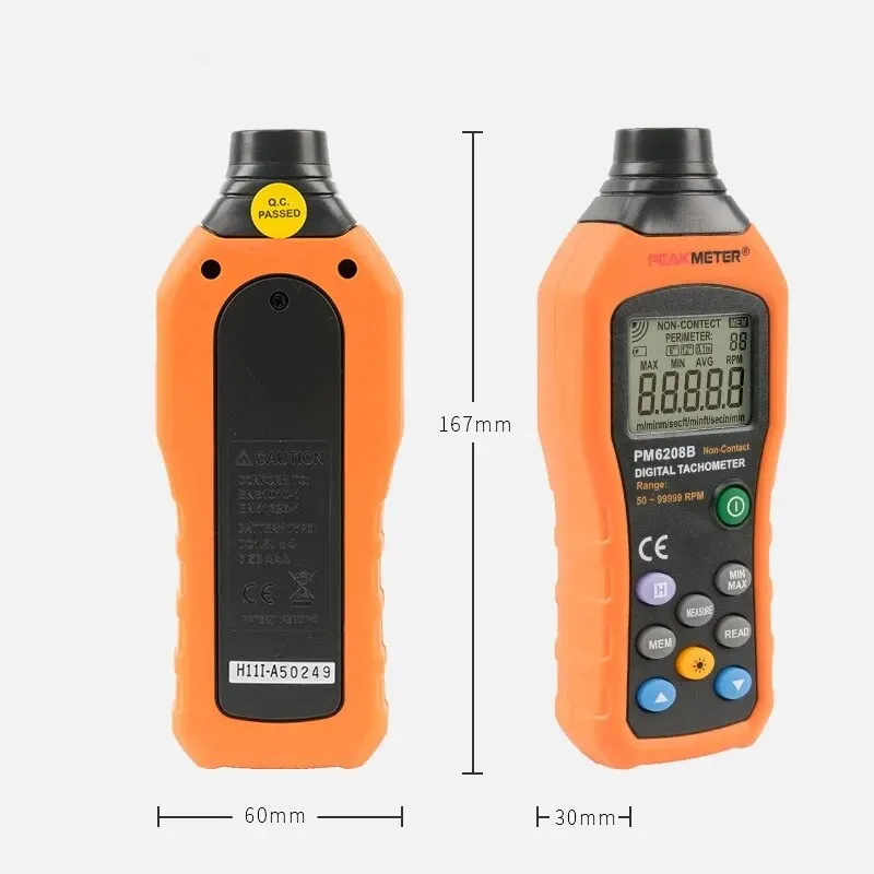 PM6208B High Pressional Non-Contact Digital Tachometer Rpm Speed Meter 50~99999RPM Max Speed Meter Rotation Tester