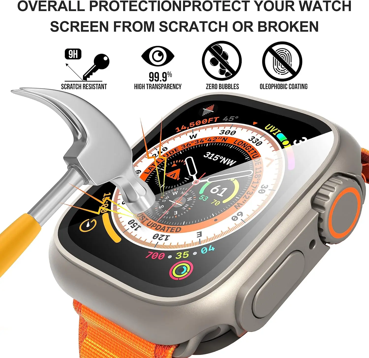 Hard PC Bumper+Tempered Glass Screen Protector for Apple Watch 45mm 41 44 40mm Protective Case for iWatch Series 9 8 7 6 5 4 SE image 2