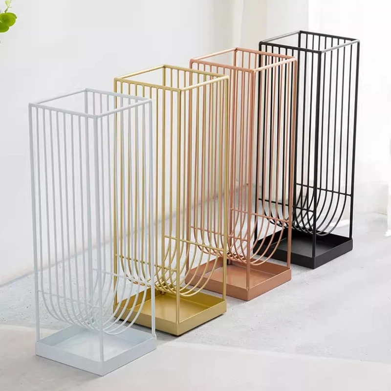 

Luxury Minimalist Iron Umbrella Stand Anti-Rust Hotel Lobby Entryway Drying Holder Instagrammable Rain Bucket Storage