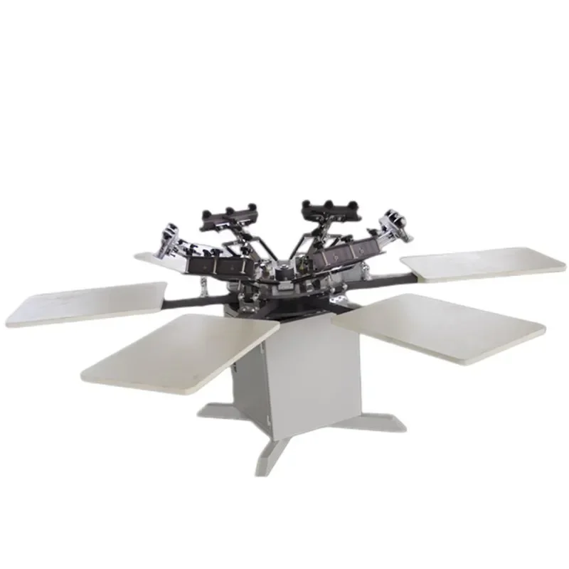 آلة الطباعة الكهربائية الجديدة بيع المصنع مباشرة 6 ألوان 6 محطة آلة الطباعة الدوارة تي شيرت الملابس اللون Printi