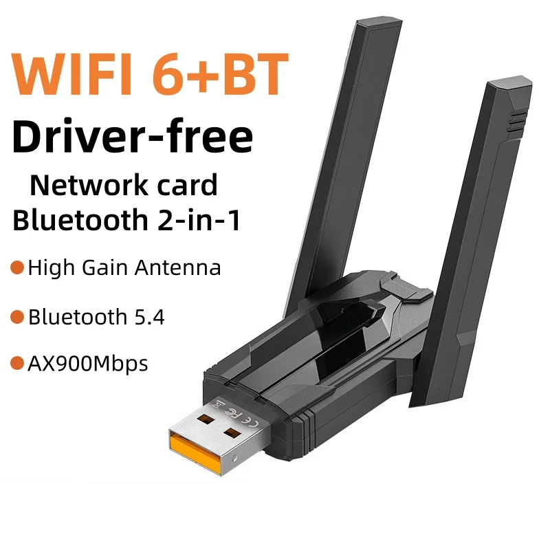 

WIFI6 AX900 Network Card Bluetooth 5.4 USB Adapter Dual Band 2.4/5GHz WiFi Receiver Encrypted Dongle Driver Free for Win 10/11