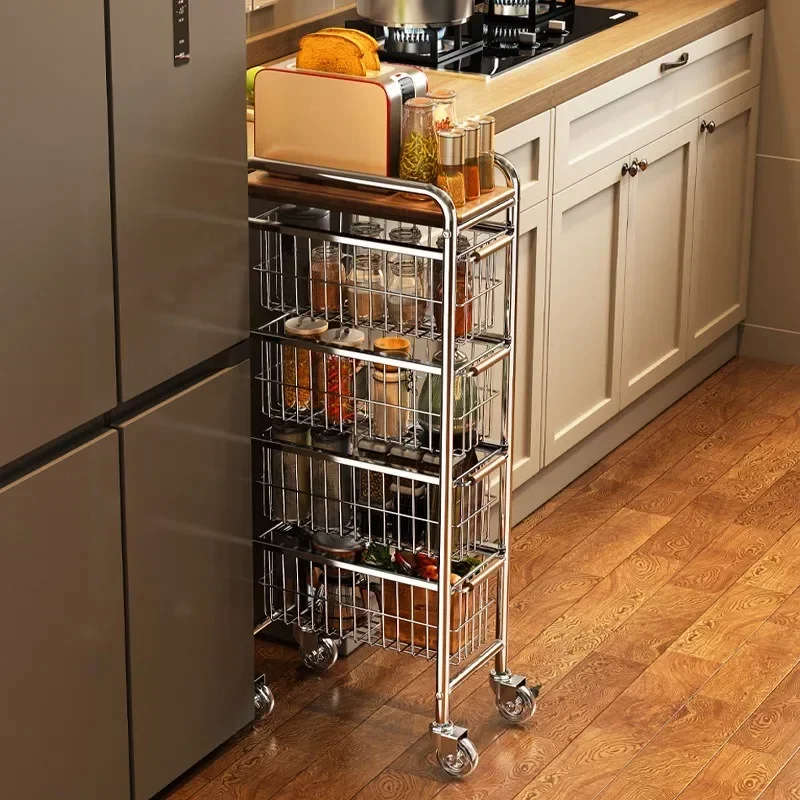 Kitchen crevice rack floor drawer type fruit and vegetable trolley vegetable basket multi-layer storage rack next to the
