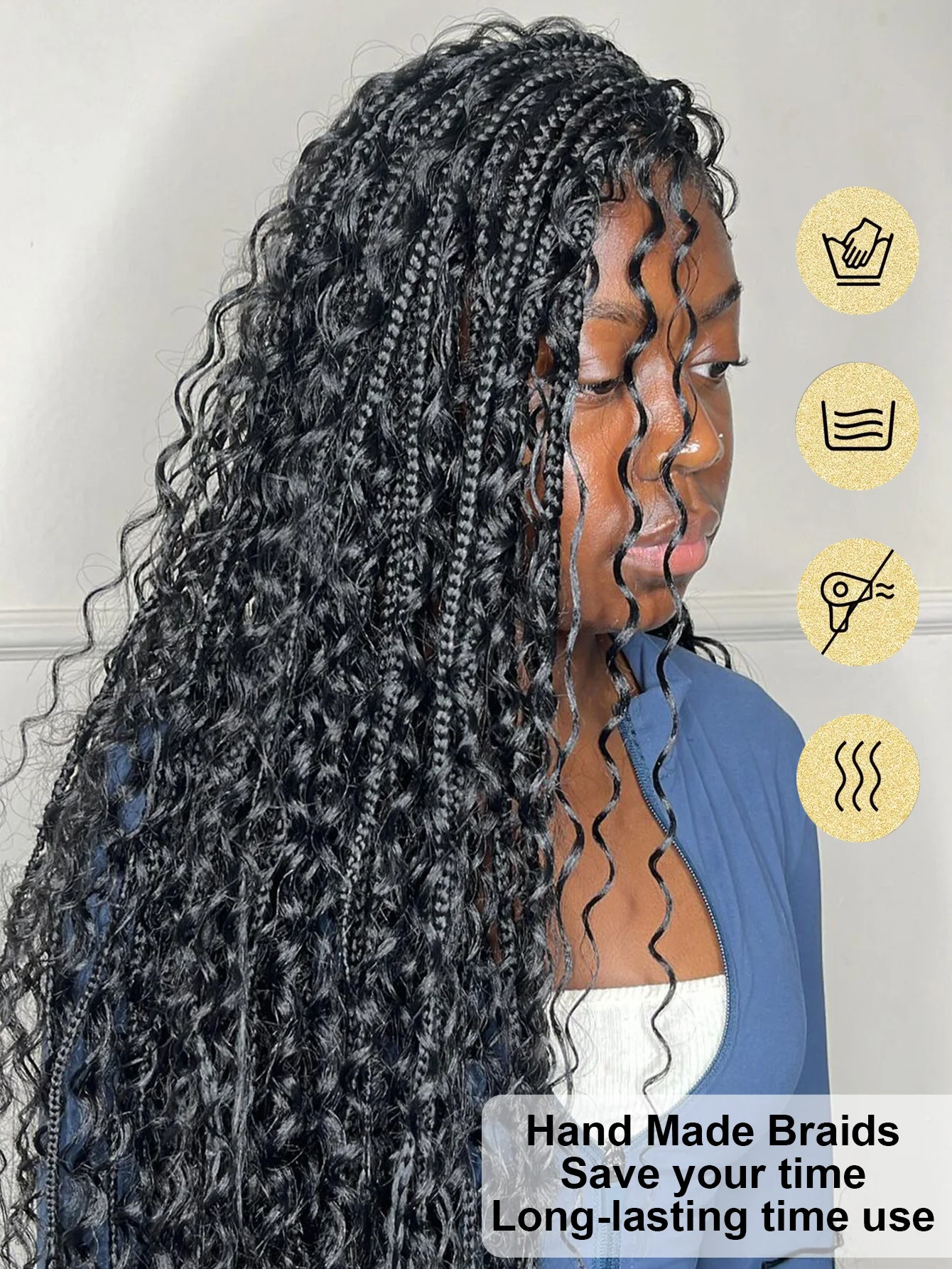 Synthetic Boho Braided Wigs Knotless Box Braids Wigs With Curly Hair Ends For Black Women Full Lace Wigs Cornrows With Baby Hair