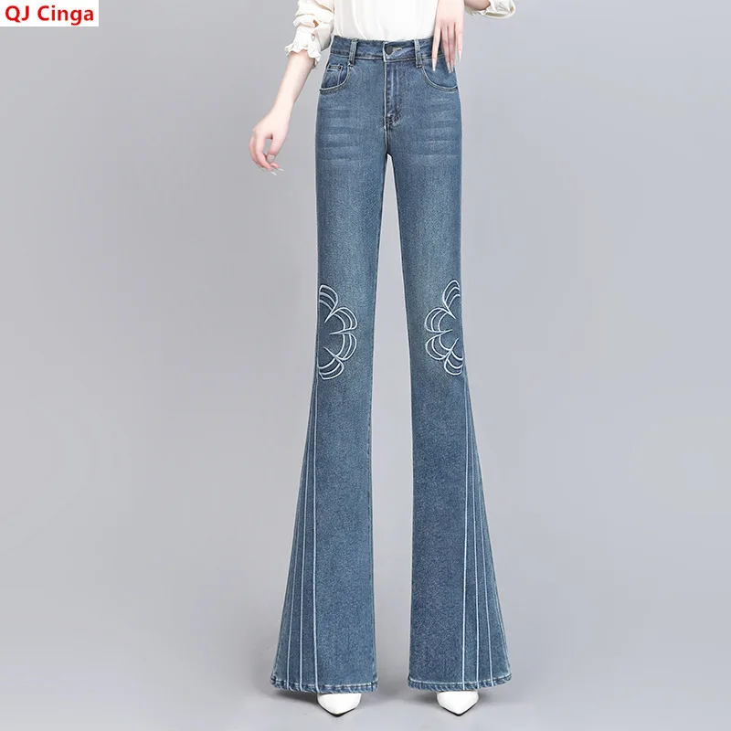 Vintage-style Women's Blue Jeans, Fall-ready Slim-fit Flared Pants, Asian Sizes XS–3XL.