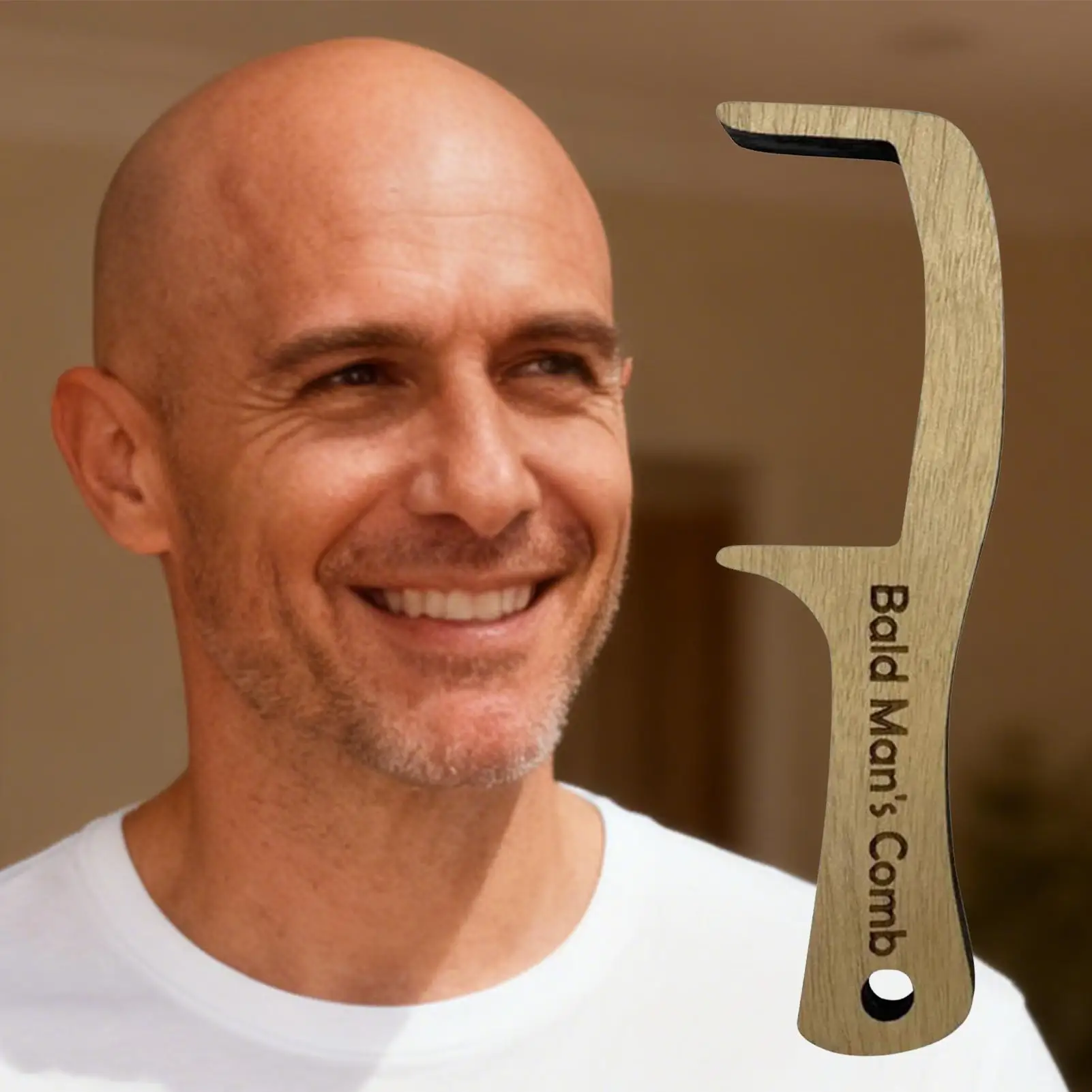 Wooden Bald Man Comb Large Wide Tooth Funny Grooming Brush for Men Beard Mustache Styling Wooden Bald Man Comb