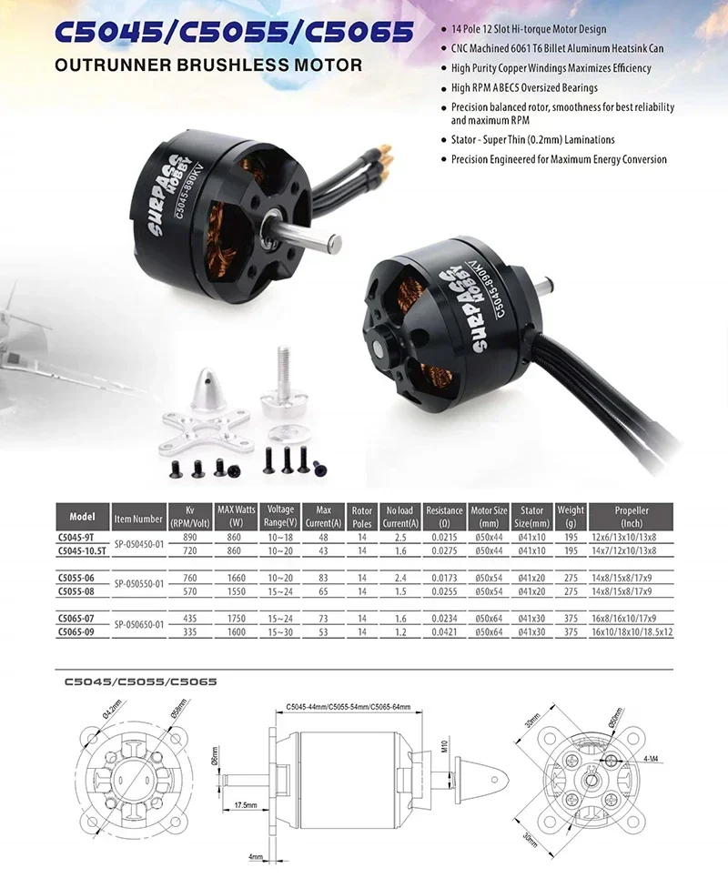 Surpass Hobby Brushless Motor 14Pole C4260 C5045 C5055 C5065 335KV 400KV-890KV for Airpalne Aircraft Multicopters RC Airplane