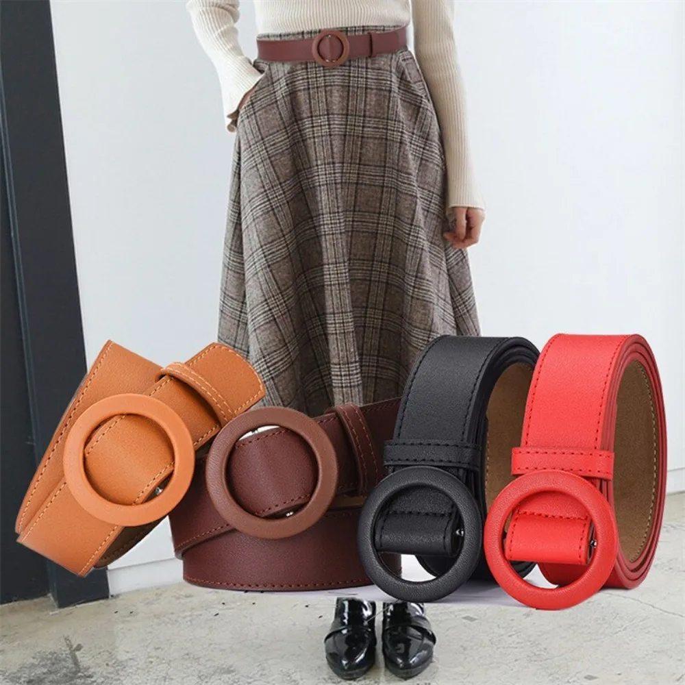 

Women's Belt Round Buckle PU Leather Fashion Accessories Waistband Brown Blue Red Khaki Waist Belts Cinturones Para Mujer