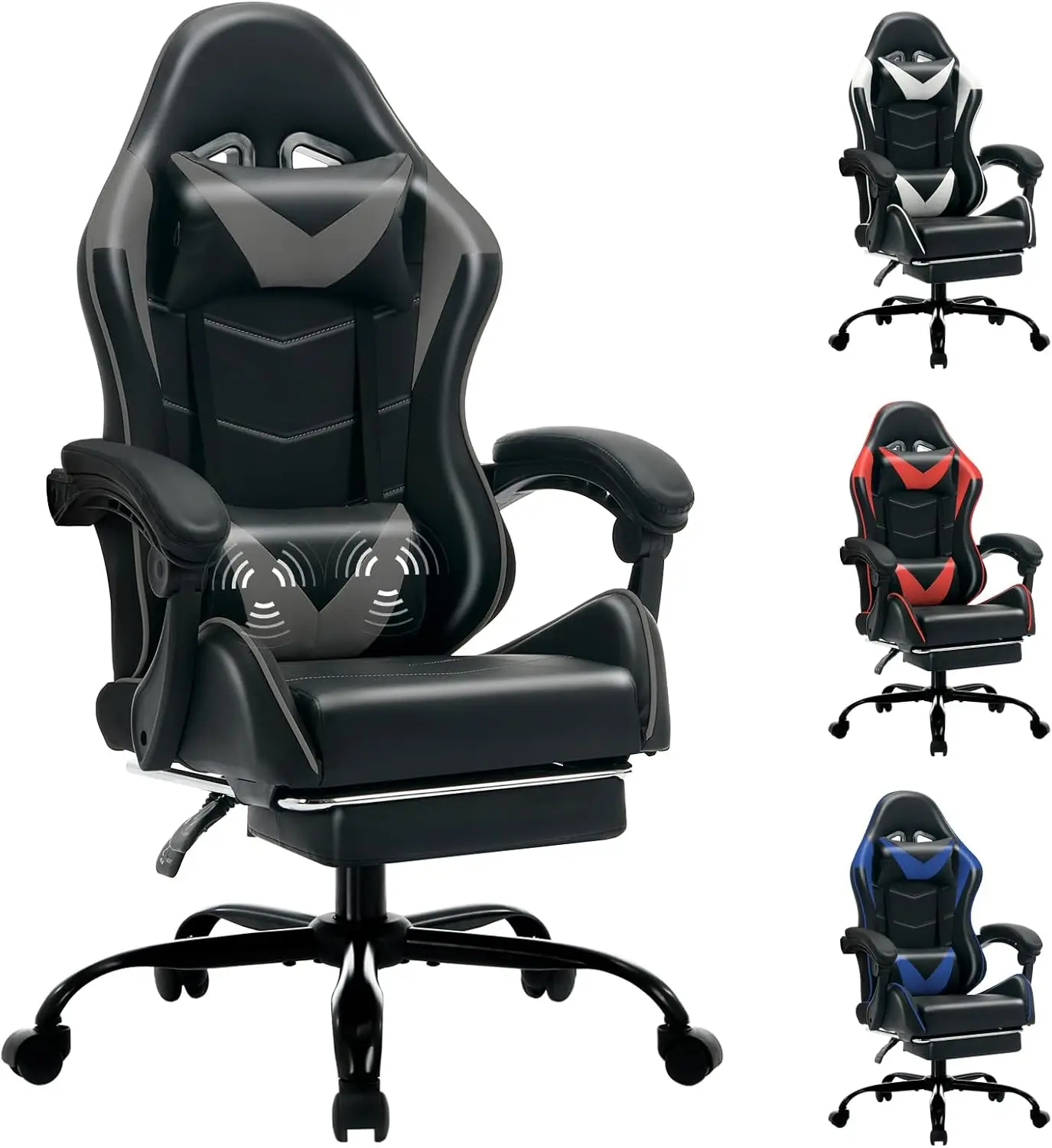 

Lumbar Support Massage Video Game Chair Reclining Gamer Chair With Headrest Office Computer Desk Chair