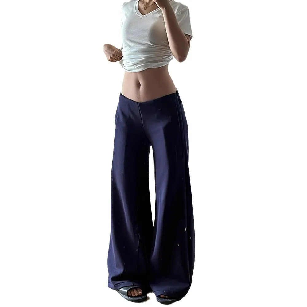 أسود منخفض الارتفاع واسعة الساق بنطلون المرأة الخريف والشتاء الصوف سميكة Sweatpants سليم سليم ثنى الطابق طول السراويل الطويلة