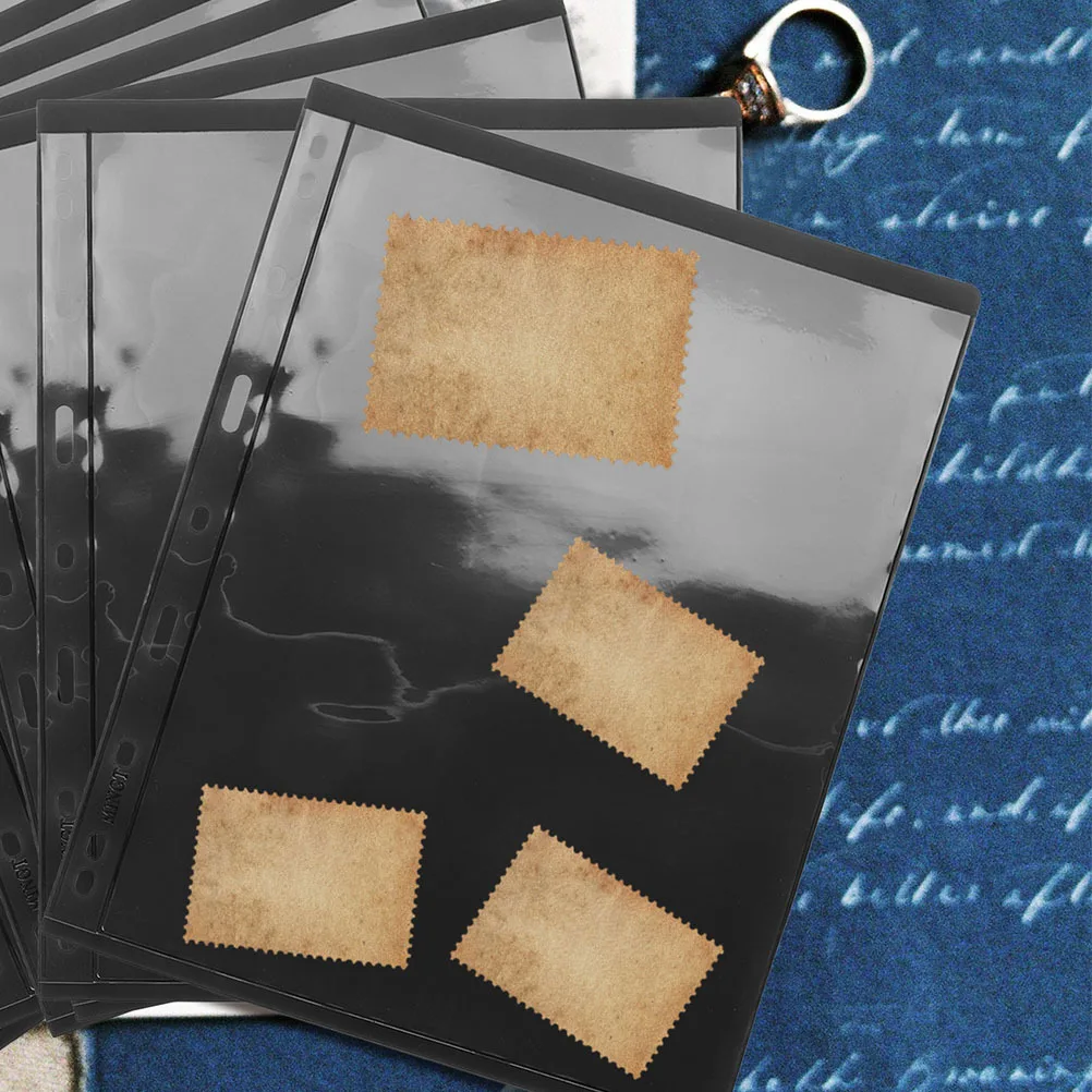 10 قطعة صفحات ألبوم الطوابع خلفية سوداء 9 حفرة أوراق فضفاضة لجامعي الطوابع حامل الأوراق النقدية البريدية إدراج #3