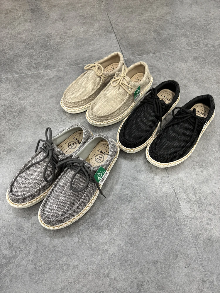 

Men's Casual Flat Bottom Low Cut Canvas Slip-On Shoes Breathable Comfortable Spring Fashionable Fishing Village Style Footwear