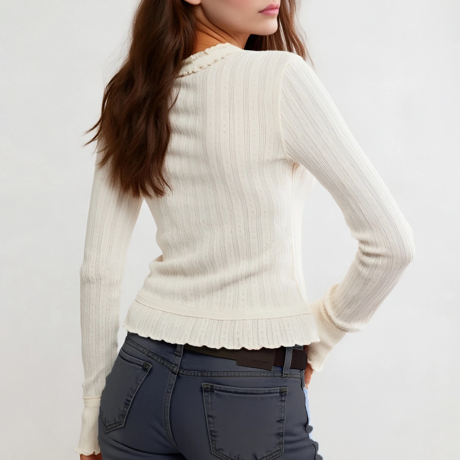 T-shirt manches longues col ras du cou pour femme, couleur unie, élégant, Slim Fit, printemps-automne, Tops basiques, Streetwear