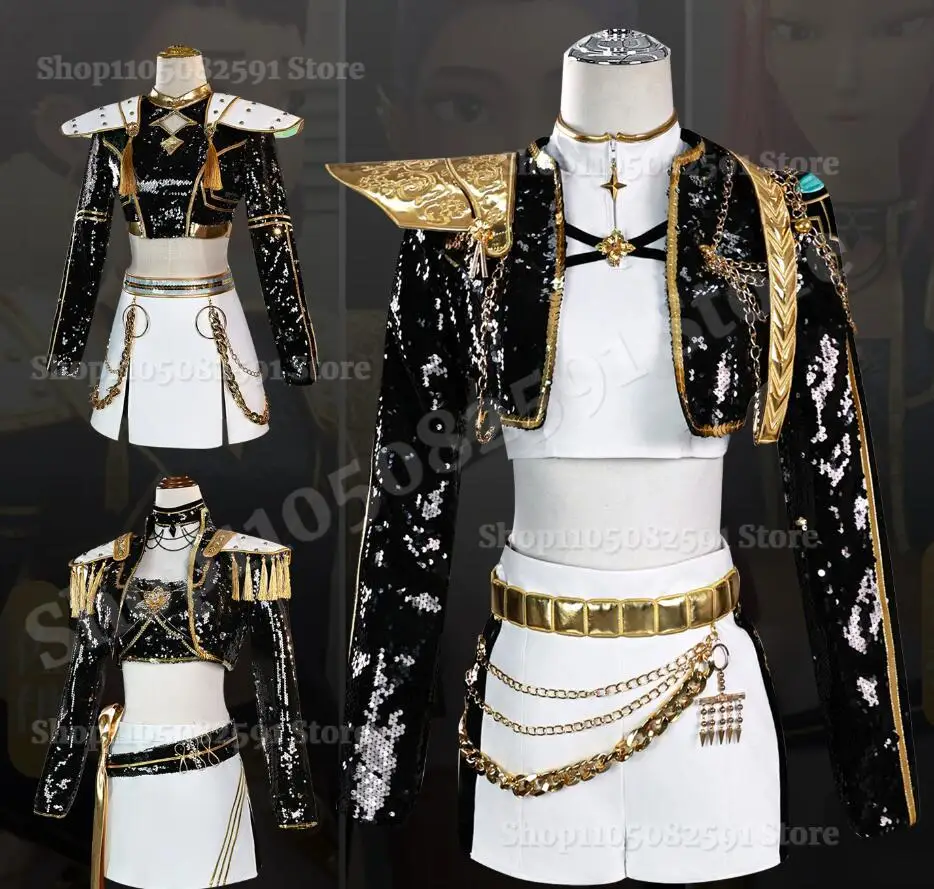 K-Pop شيطان الصيادين تأثيري رومي زوي ميرا تأثيري حلي الذهب الأسود مجموعة النساء أطفال بنات فستان حفلة الهالوين الدعائم #2