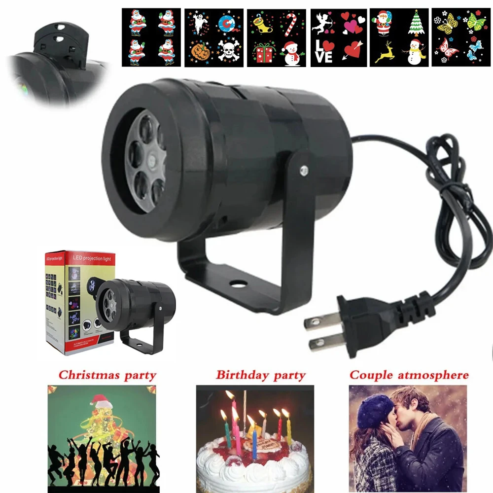 Rotatable Projector Decoration Indoor Lighting LED Laser DJ Light 6 Card Replacement Multiple Pattern Christmas Valentines Day