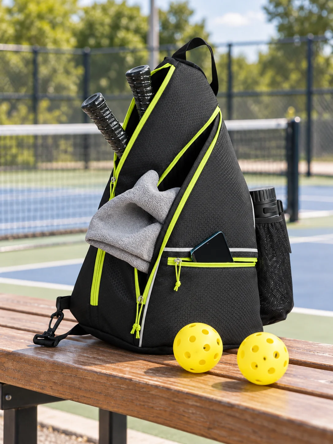 bolsa-de-transporte-para-raquetes-de-pickleball-para-mulheres-e-homens-com-gancho-para-fixar-a-cerca-alca-reversivel-costas-acolchoadas-varios-bolsos-preta-e-verde