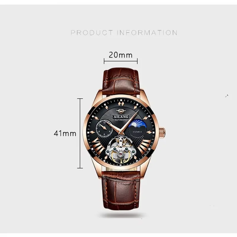 Business Style AILANG Quality Tourbillon Watch Moon Phase Automatic montre Diesel Watches Mechanical Transparent Steampunk Clock