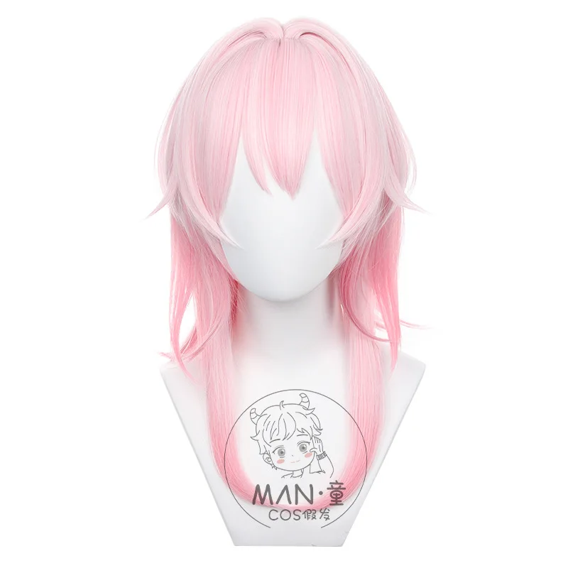 هونكاي: ستار ريل 7 مارس شعر مستعار كوسبلاي مقلد فروة الرأس وردي متدرج شعر قصير هدية الهالوين