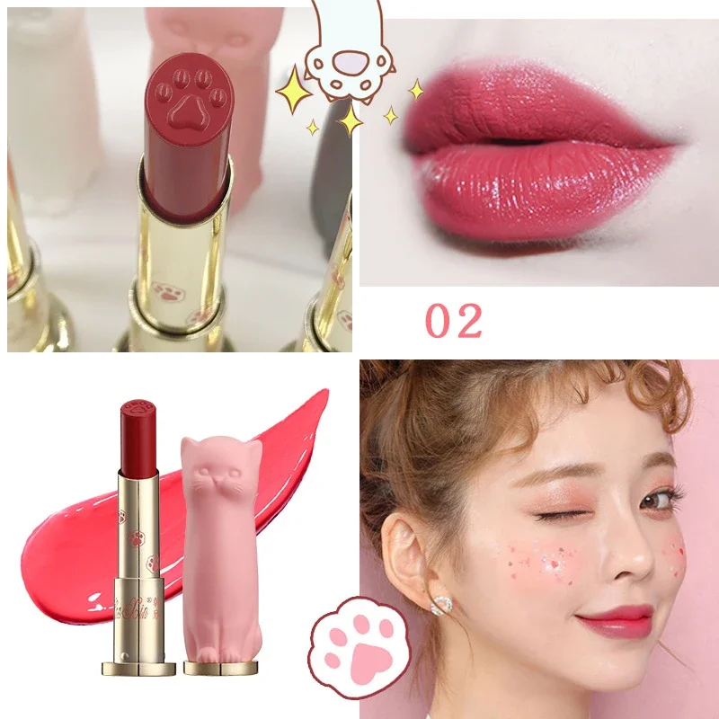 3 Pcs/Box Cartoon Cat Lipstick Makeup Cat Lip Stick  Set Waterproof Long Lasting Crystal Lipstick Moisturizing Lipstick Batom