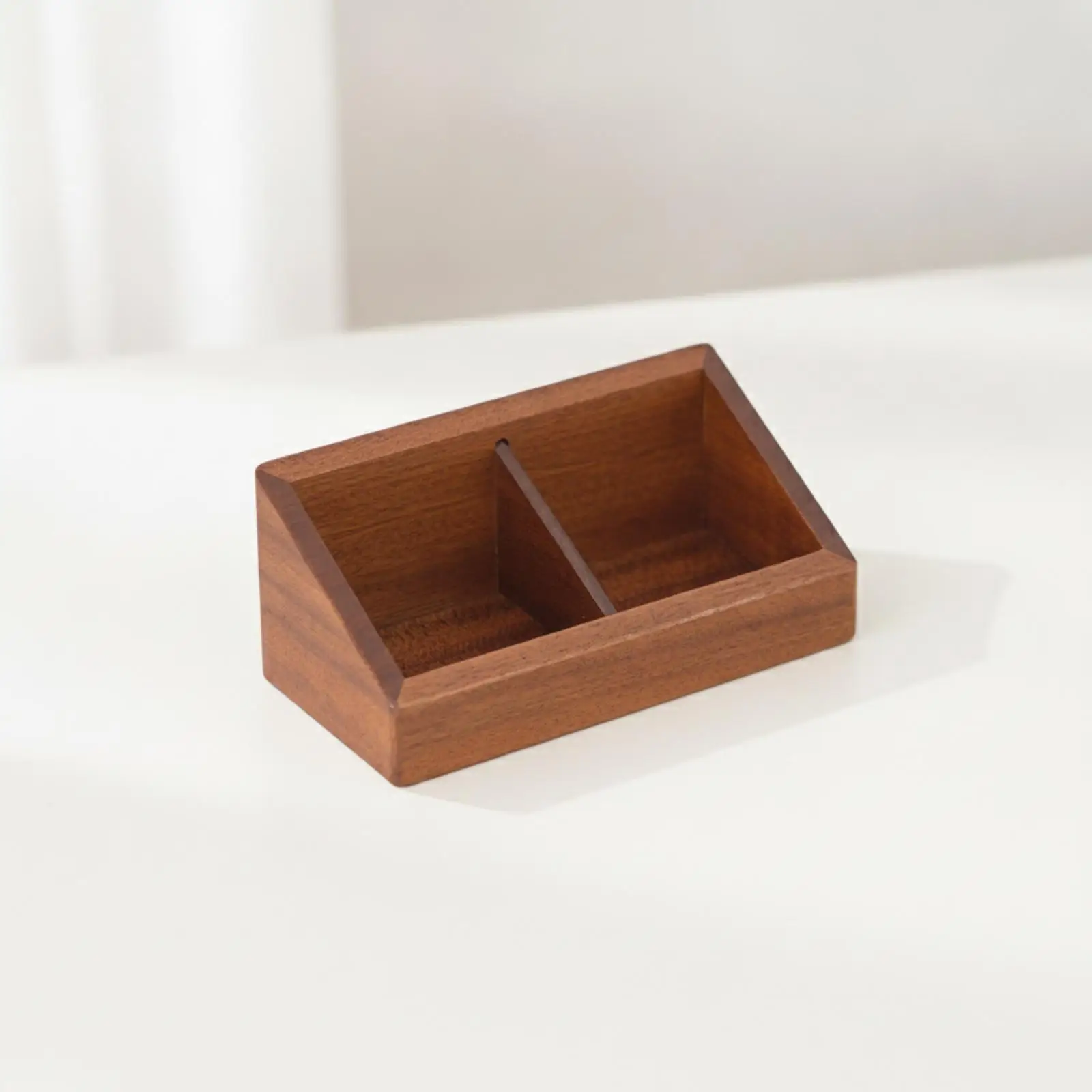 Wooden Storage Divider Box Slanted Front Divided Storage Box Compact