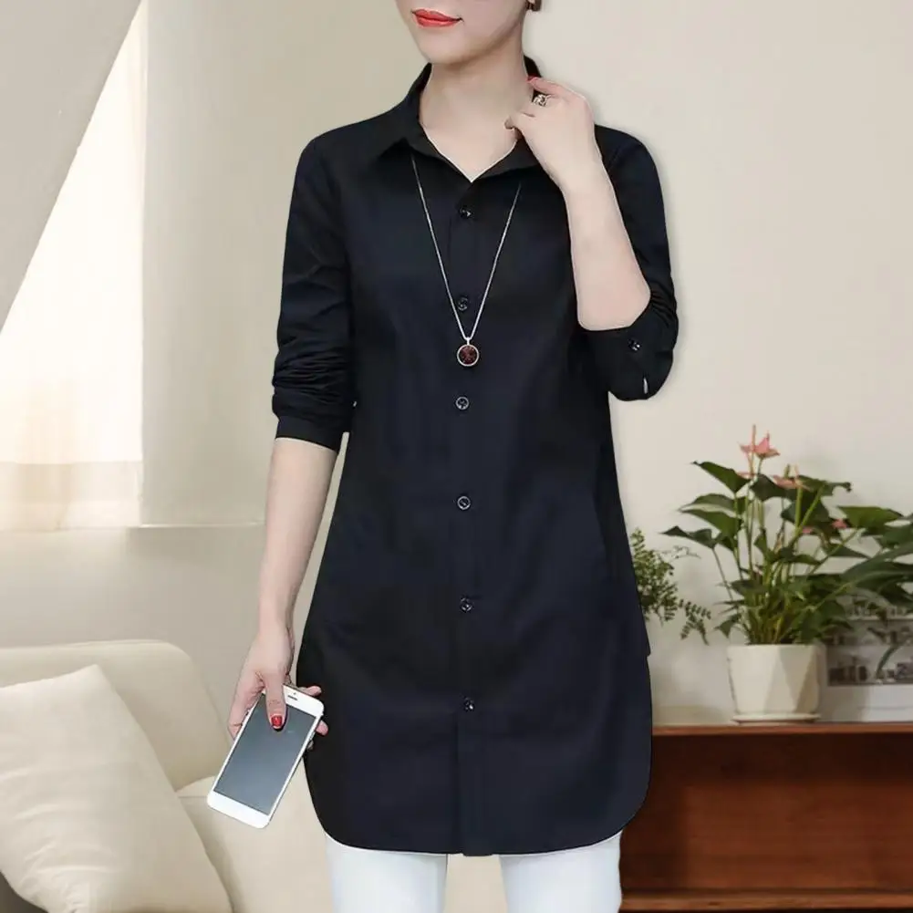 Women Shirt Solid Color Long Sleeve Single Breasted Turndown Collar Loose Streetwear Spring Summer OL Basic Shirt Blouse