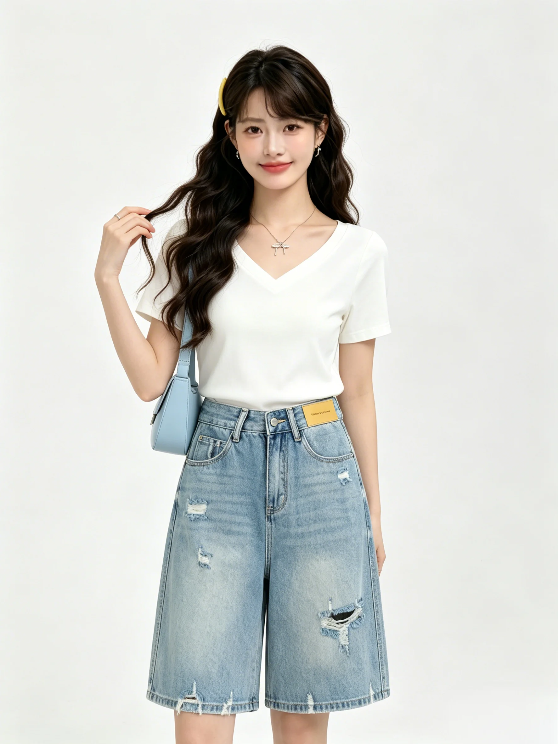 Korean Style High Waist Wide Leg Jeans Worn Washed Vintage Hole Design Summer Skin Friendly Casual Denim Trousers for Women