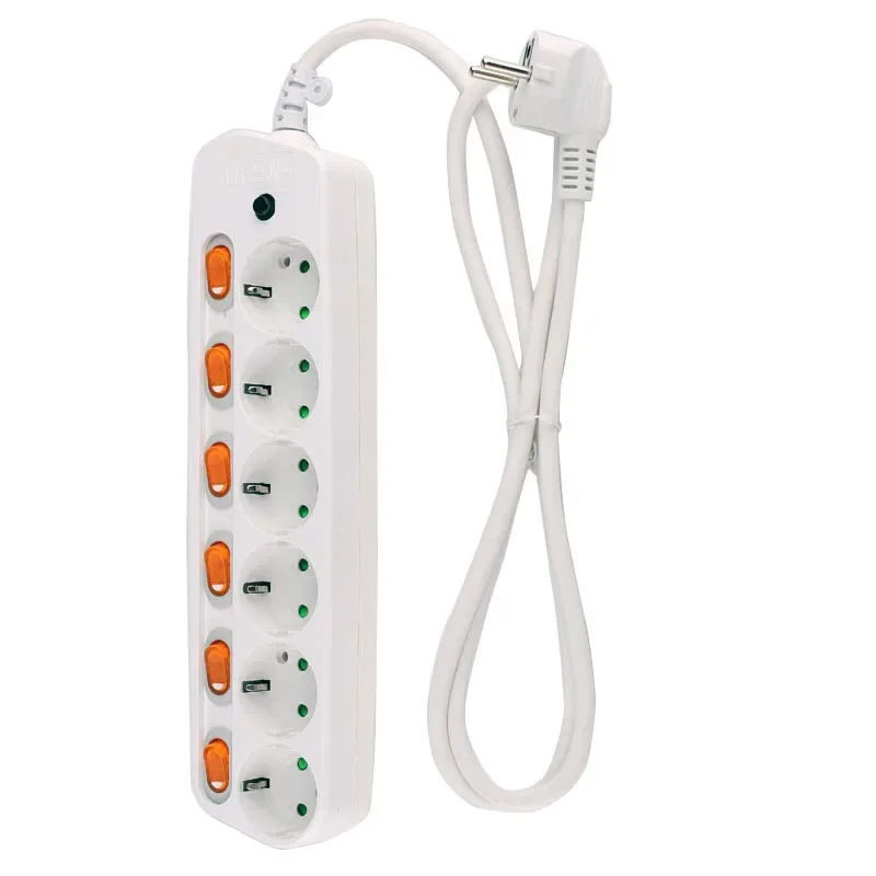 Extension Cord 1.5/2.5M Power Strip10/16A 250V Overload Protection Individually Switched EU plug 2/3/4/5/6 Extension Socket USB