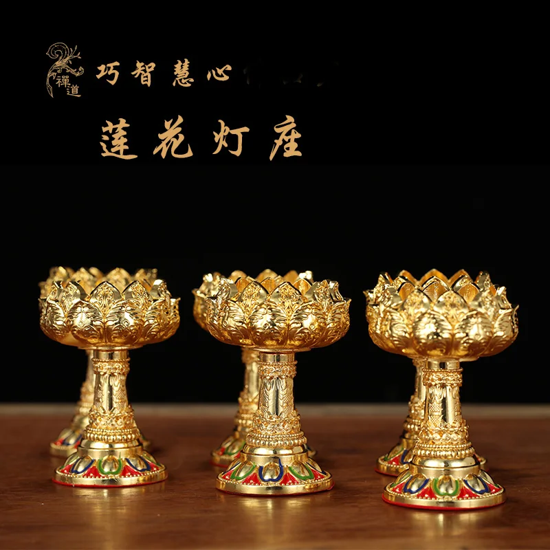 Wholesale Buddhist efficacious Nepal Gold-plated  8PCS flower Auspicious of Buddhism candleholder