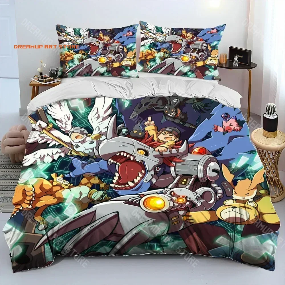 2026 Digimon Adventure Monster Cartoon Comforter Bedding Set,Duvet Cover Bed Set Quilt Cover Pillowcase,king Queen Size Bedding