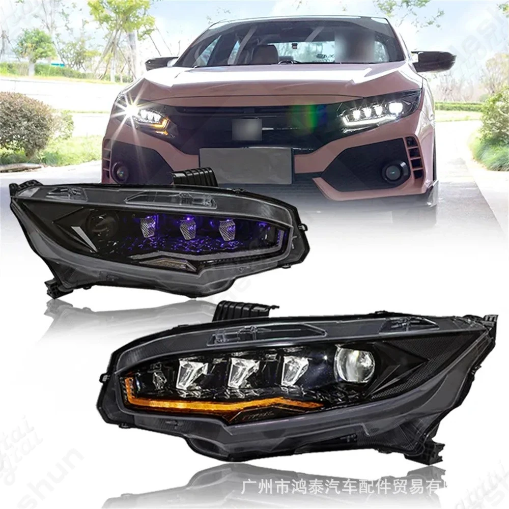 For 16-22 Honda civic Ten generations Star Diamond LED lens headlight assembly retrofitted LED daily running light running light