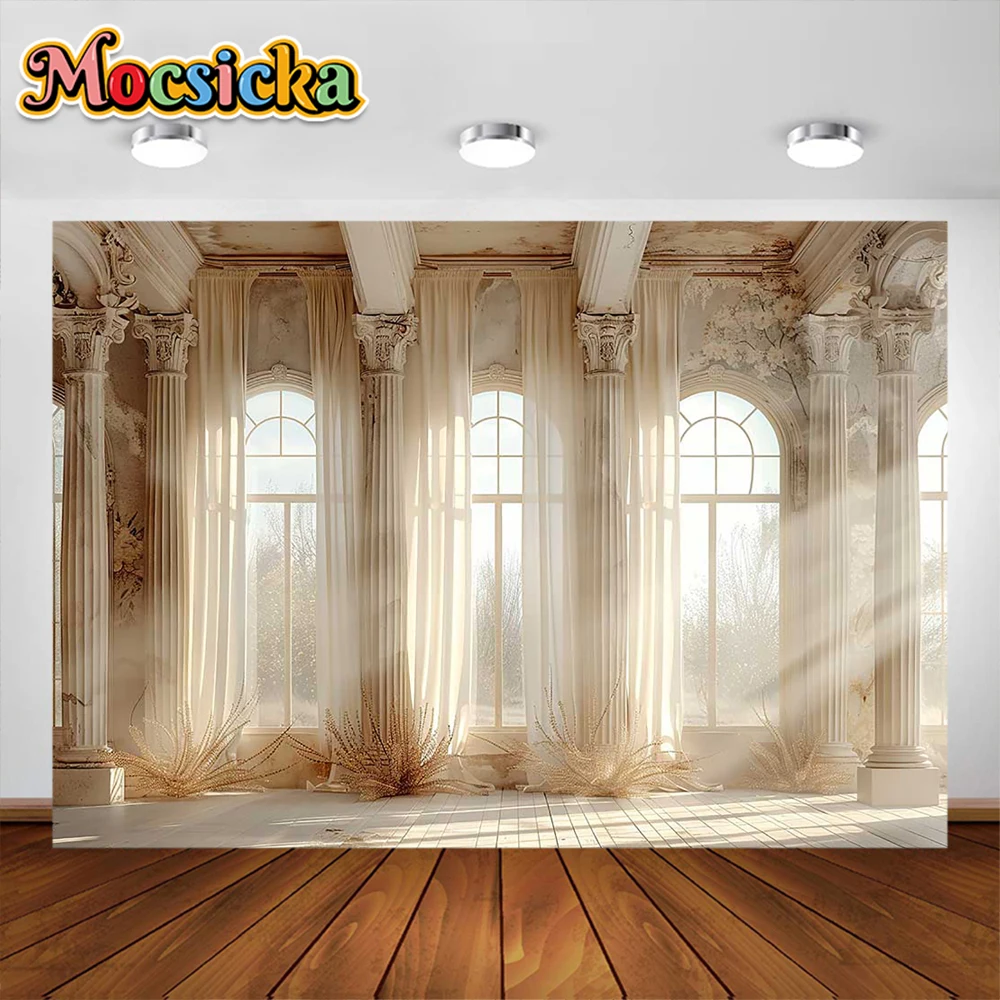 Tirai Retro fotografi latar belakang jendela dalam ruangan dewasa ulang tahun pernikahan bersalin potret dekorasi latar belakang Studio foto