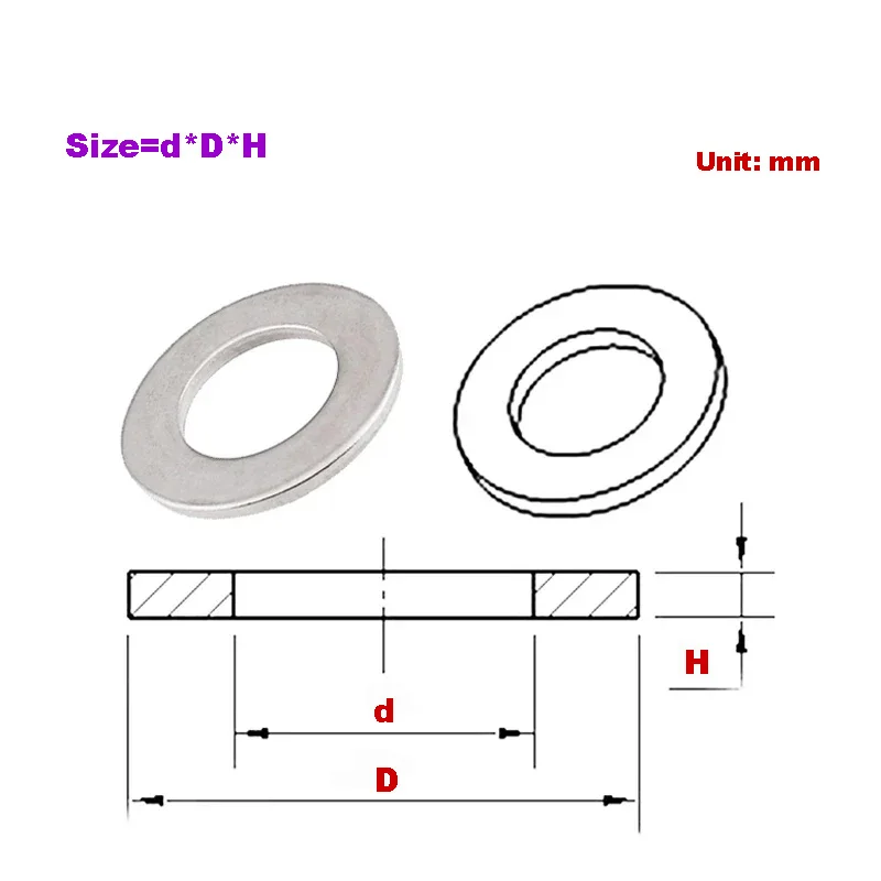 304 Gasket logam besar baja tahan karat/M1.6-M22 mesin cuci datar