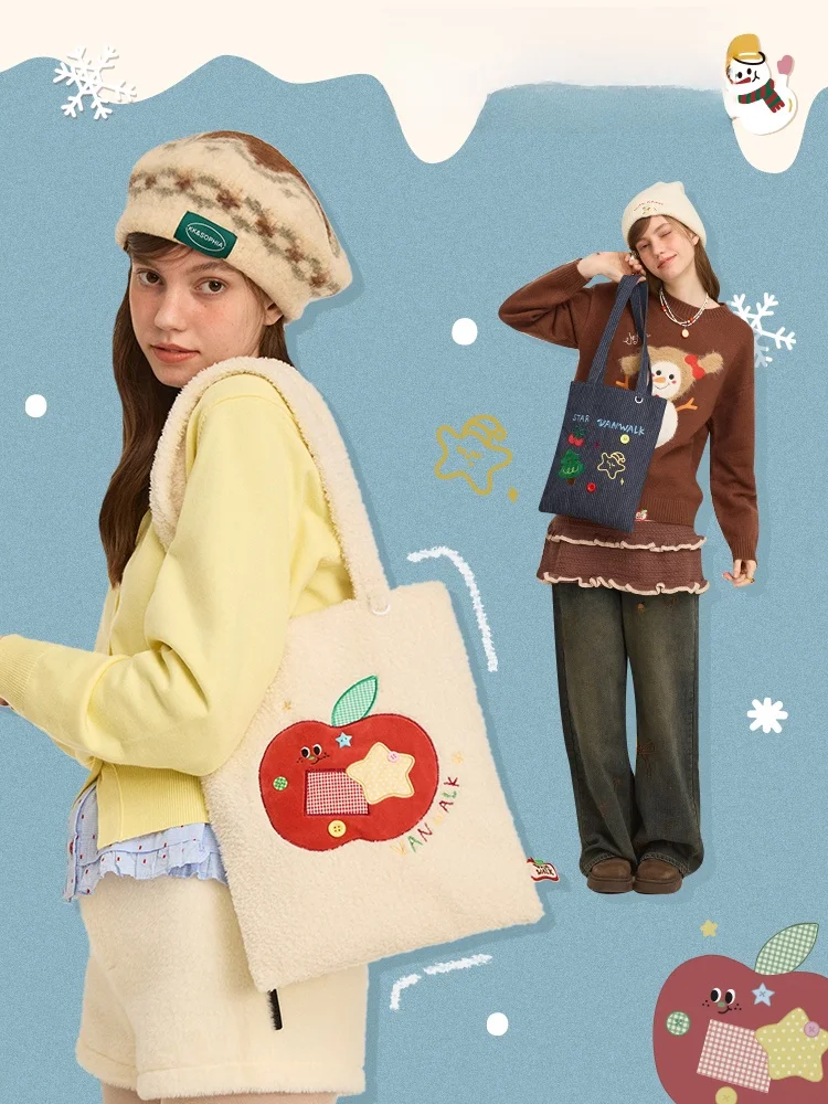 VANWALK Christmas Series Large Capacity Canvas Bag Casual Shopping Commuting Single Shoulder Handbag for Women