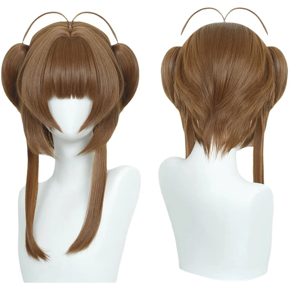 

Sakura Kinomoto Cosplay Wig Light Brown Pre-styled Detachable Buns Heat Resistant Fiber Synthetic Hair For Halloween Anime Expo