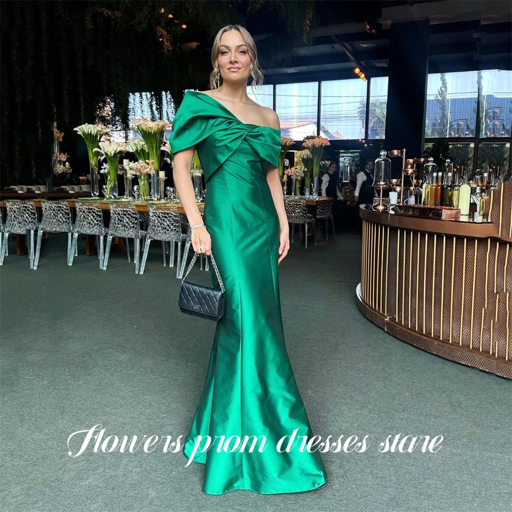 Smaragdgrünes Abendkleid mit Blumen, formelles Kleid mit Rüschen, schulterfreie Nachtkleider, Meerjungfrau-Abschlussballkleider von Embra Muhliq Op maat