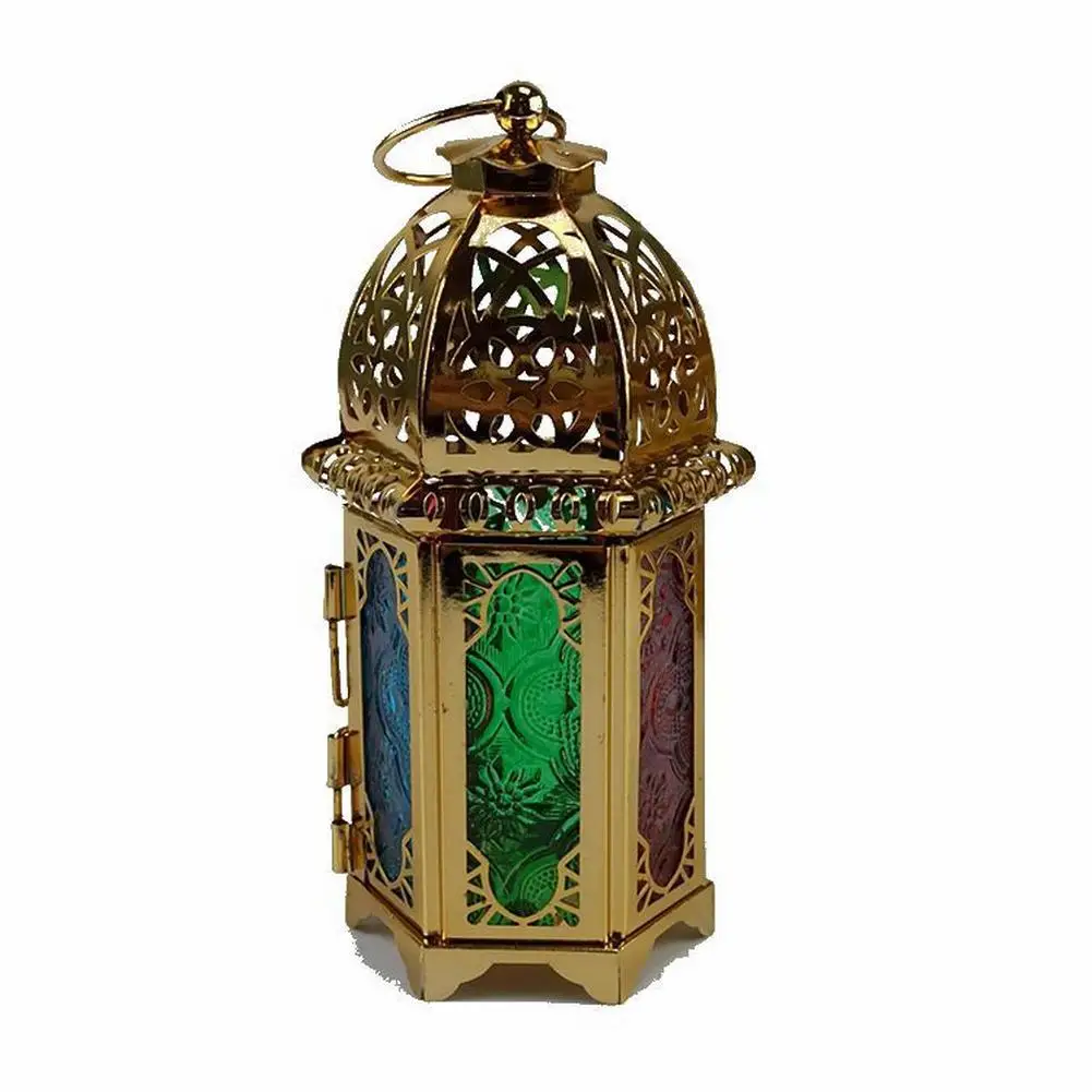 Indain Moroccan Large Iron Tonal Tall Glass Lanterns Tealight Holder Garden Home Castle Iron Wind Lantern Candlestick New