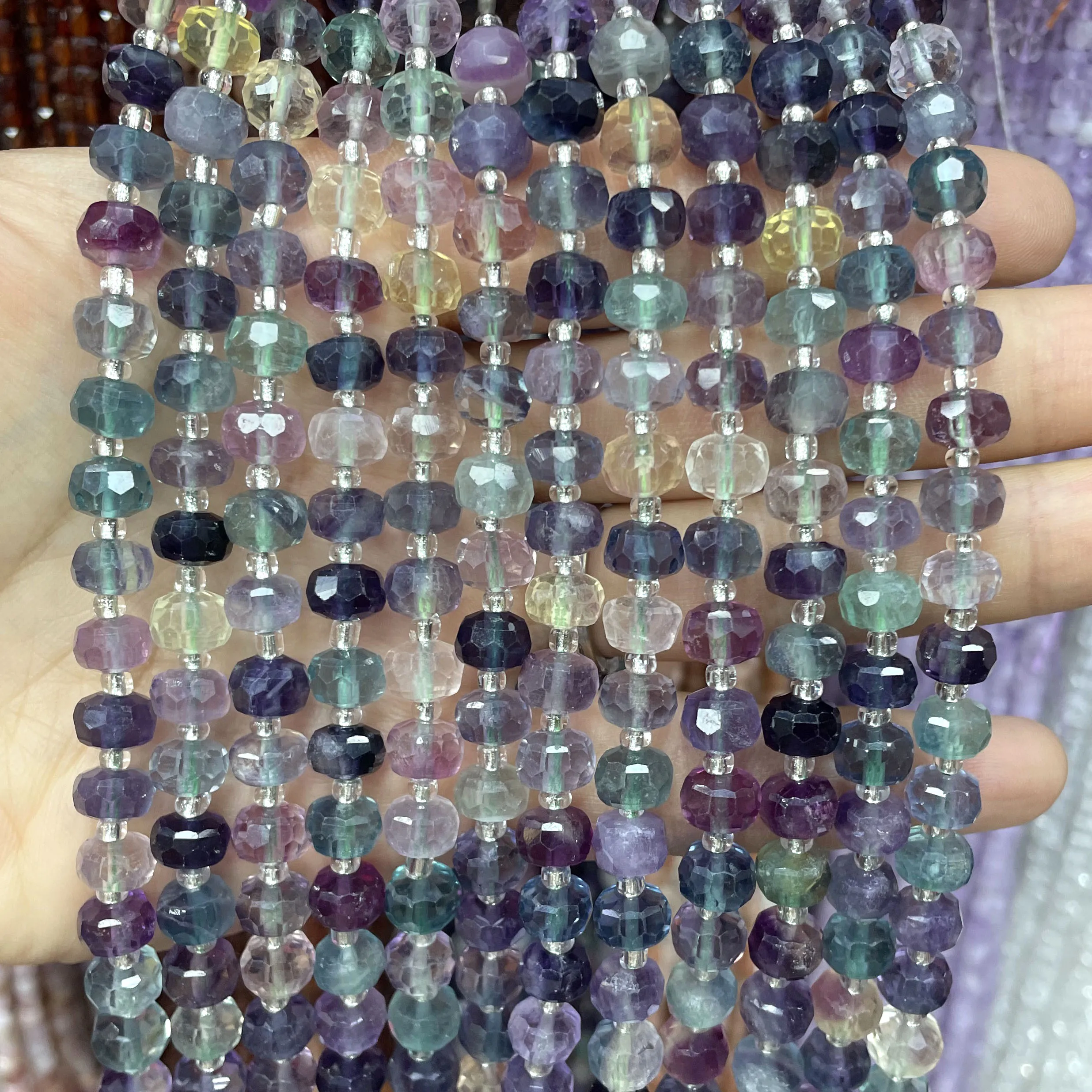6X8MM Naturstein Facettierte Rundperlen aus lila Fluorit, lose Perlen für Schmuckherstellung, DIY Armband- und Halskettenzubehör – Detail 6