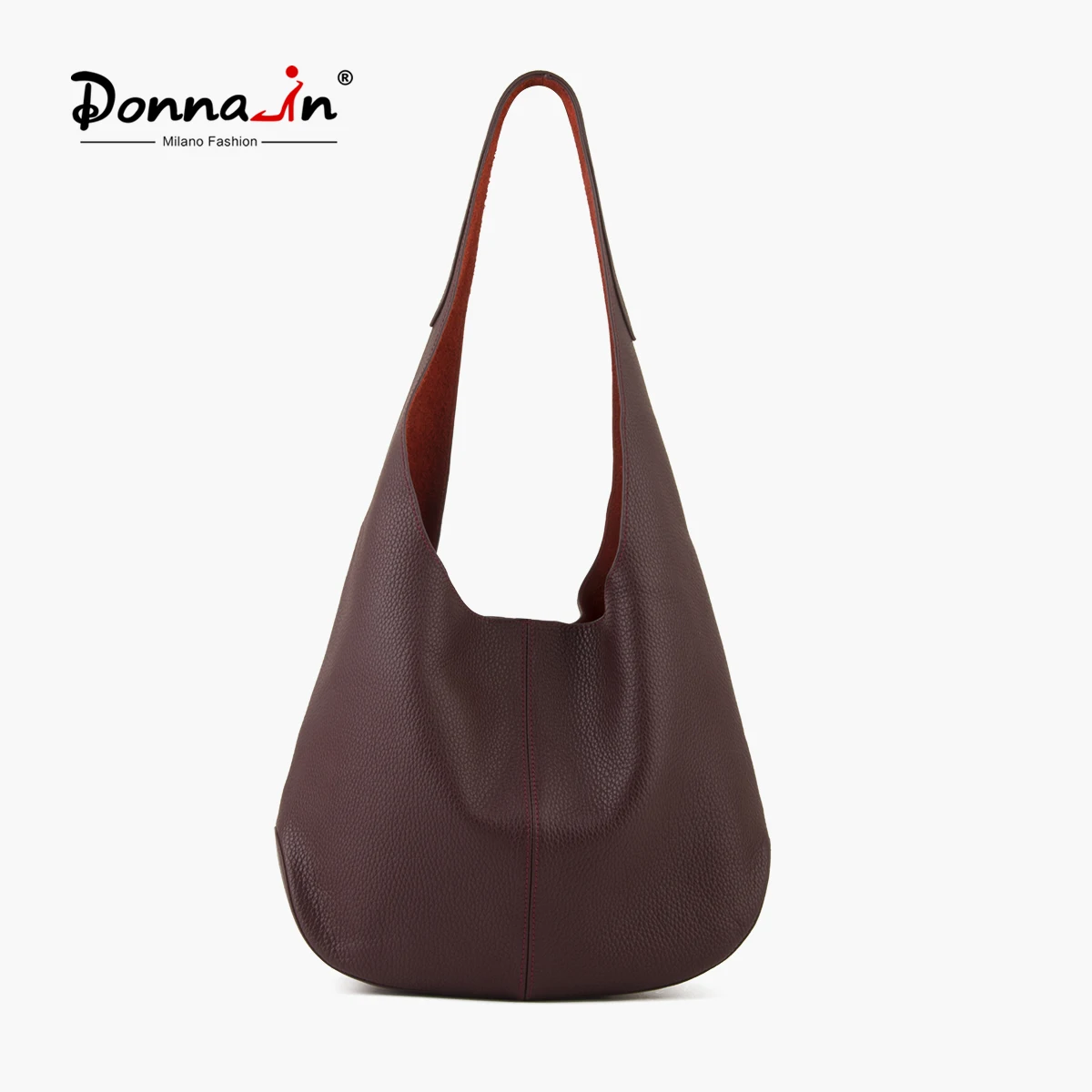 Donna-in Soft Leather Women's Shoulder Bag High Quality First Layer Cowhide Hobo Bag Daily Commute Large Capacity Tote Bag