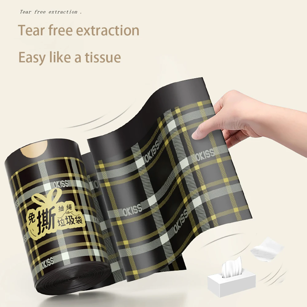 Thickened Non-Tear Drawstring Garbage Bag Household Handheld Design Automatic Retractable Plastic Bag for Kitchen Waste