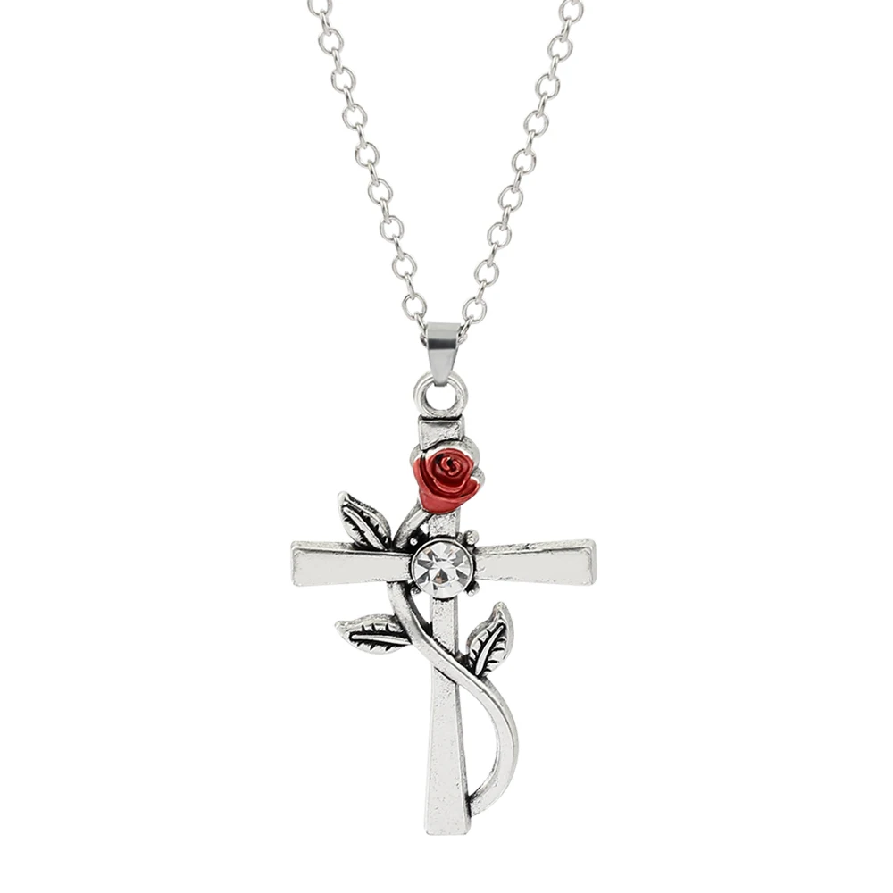 Rose Cross Pendant Necklace Creative Luxury Woman Romantic Love Flower Necklace Jewelry for Lovers Charm Accessories Gifts