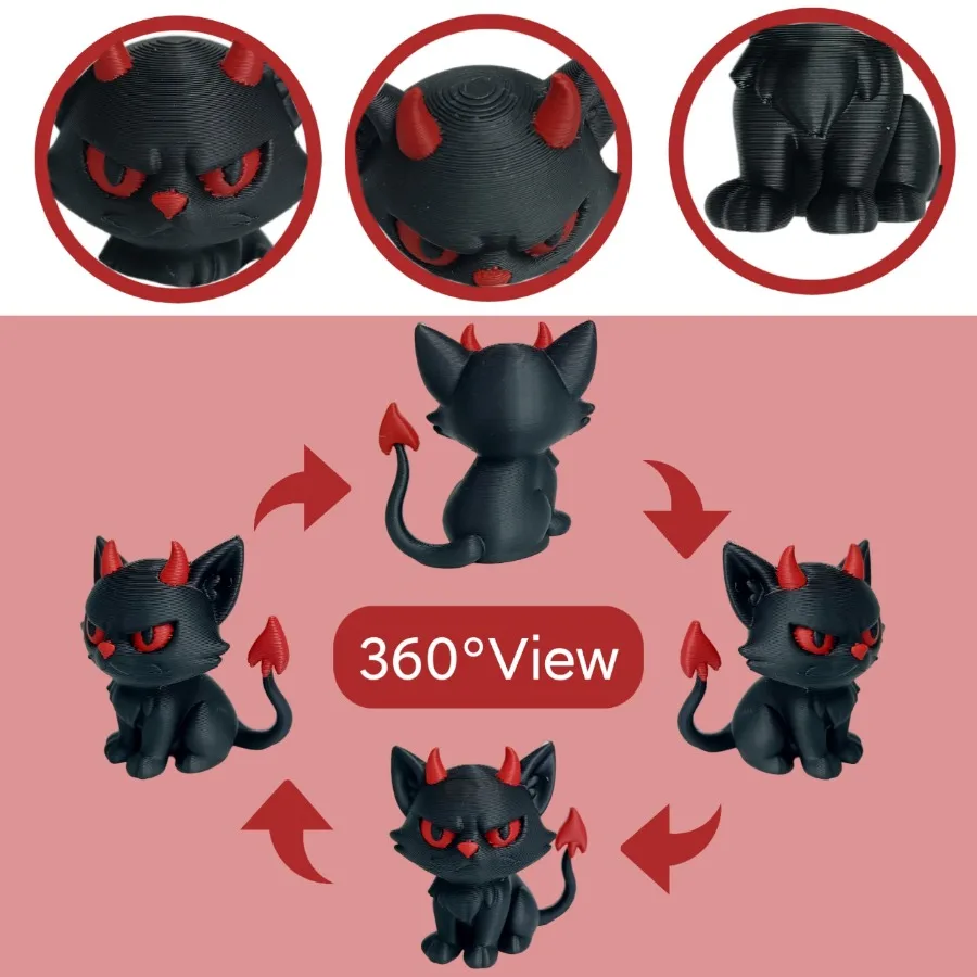 New Gothic Black Devil Cat Statue with Horns Tail, Plastic Collectible Figure, Halloween Christmas Home Office Desk Decor Gift
