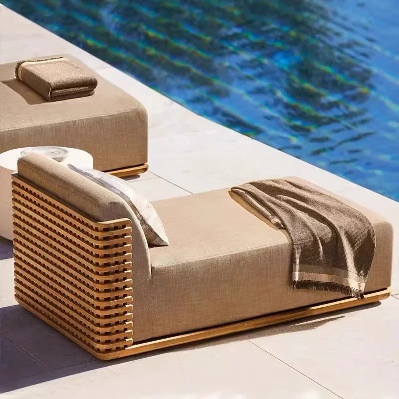 Nordic outdoor teak sofa, courtyard villa resort, all teak outdoor sofa coffee table combination