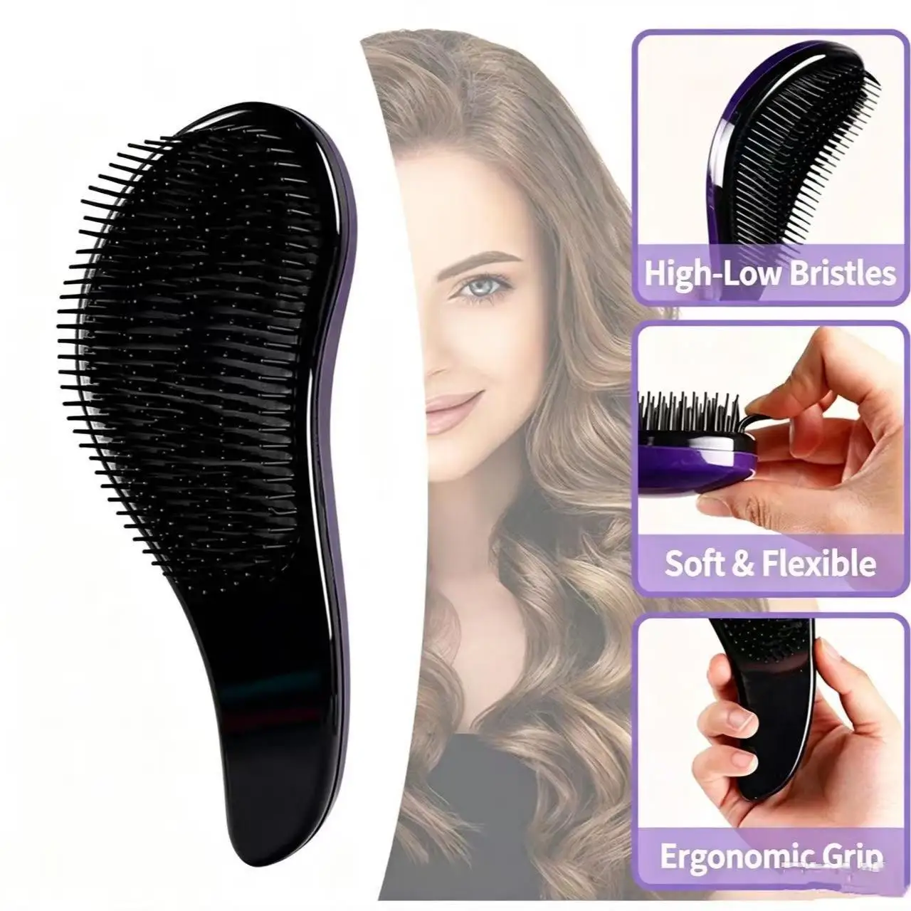 Ultra-soft comb teeth easily untangle knotted hair; suitable for both wet and dry damaged curly hair, for men, women and childre