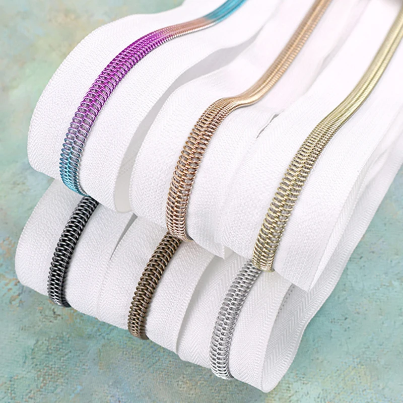 5/10/20M 5# Nylon Zipper for Garment Sewing White Zip Rolls By Meter Clothes Zippers Repair Kits DIY Luggage Decor Sew Supplies