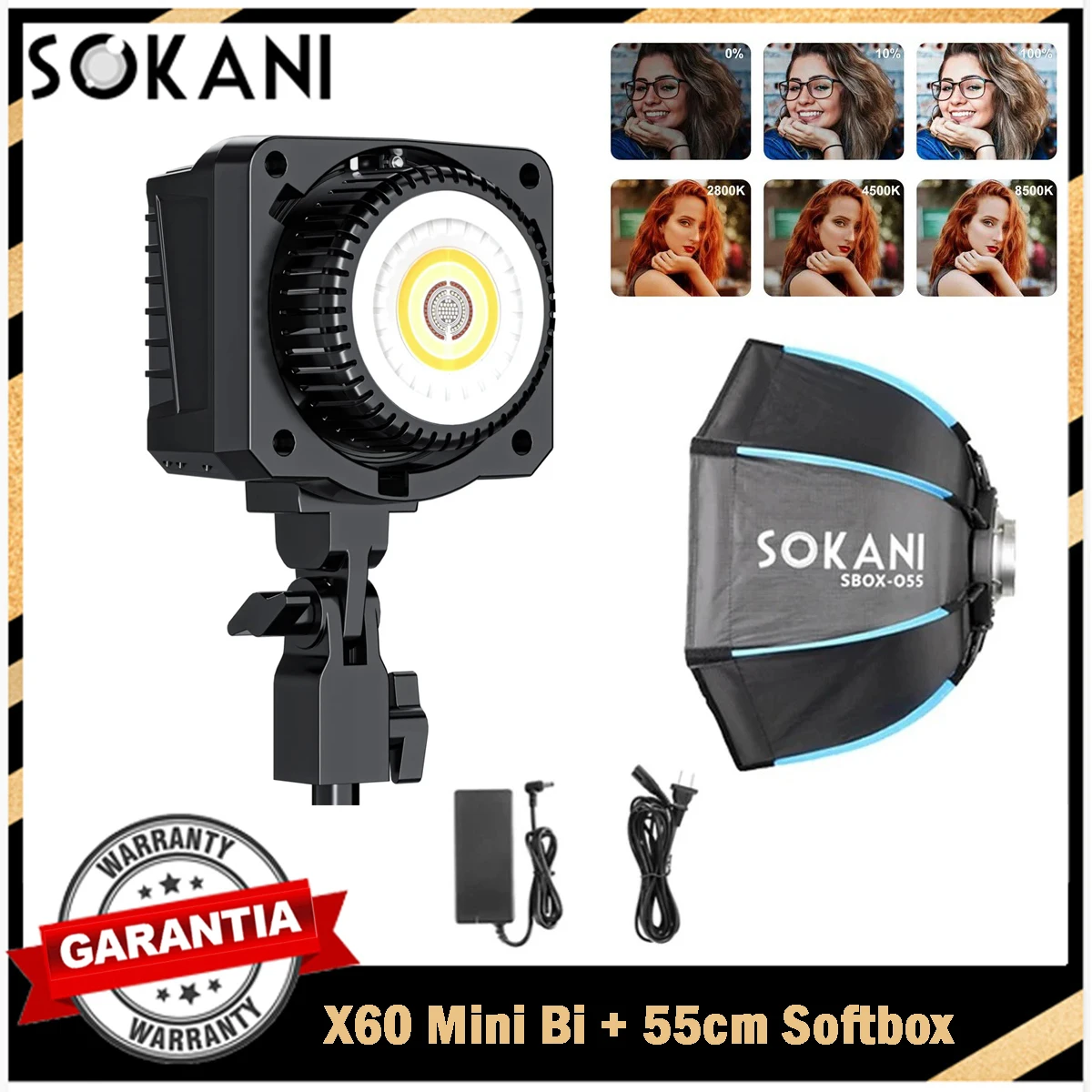 Sokani-mini Bicolor Cob Led Video Light Octagon Softbox para Youtube Tiktok Fotografia Studio Outdoor Recordin 60w 55cm