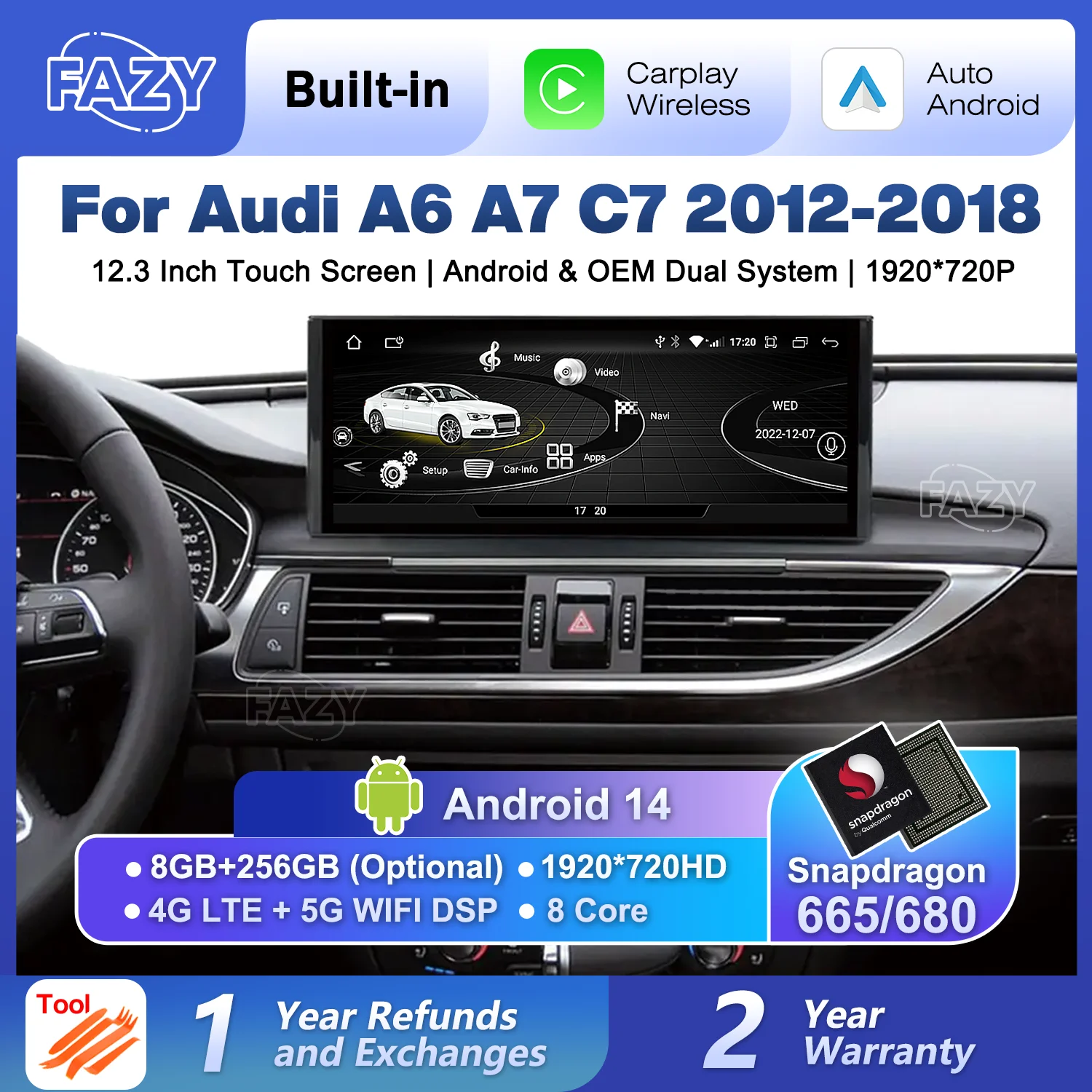 

Qualcomm 680 Android 14 Auto Radio Screen For Audi A6 A7 C7 2012-2018 Multimedia Player Wireless Carplay Car Stereo GPS Navi DVD