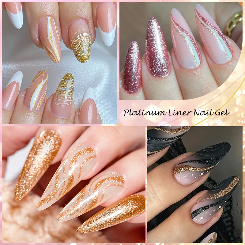 MTSSII 5ml Platinum Liner Nail Gel Silver Gold Glitter Platinum Effect Drawing Gel Polish Nail Art Dotting Gel Liner Varnish
