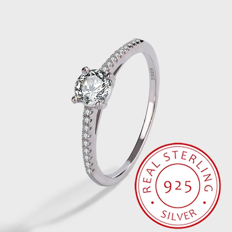 

Classic and Versatile Authentic S925 Sterling Silver Four-prong Round Full Circle Geometric Ring Couple Jewelry Engagement Gift